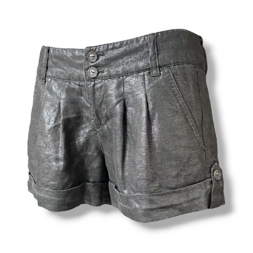 JIMMY’Z Silver Metallic Finish Linen Pleated Front Shorts Size 4 Y2K